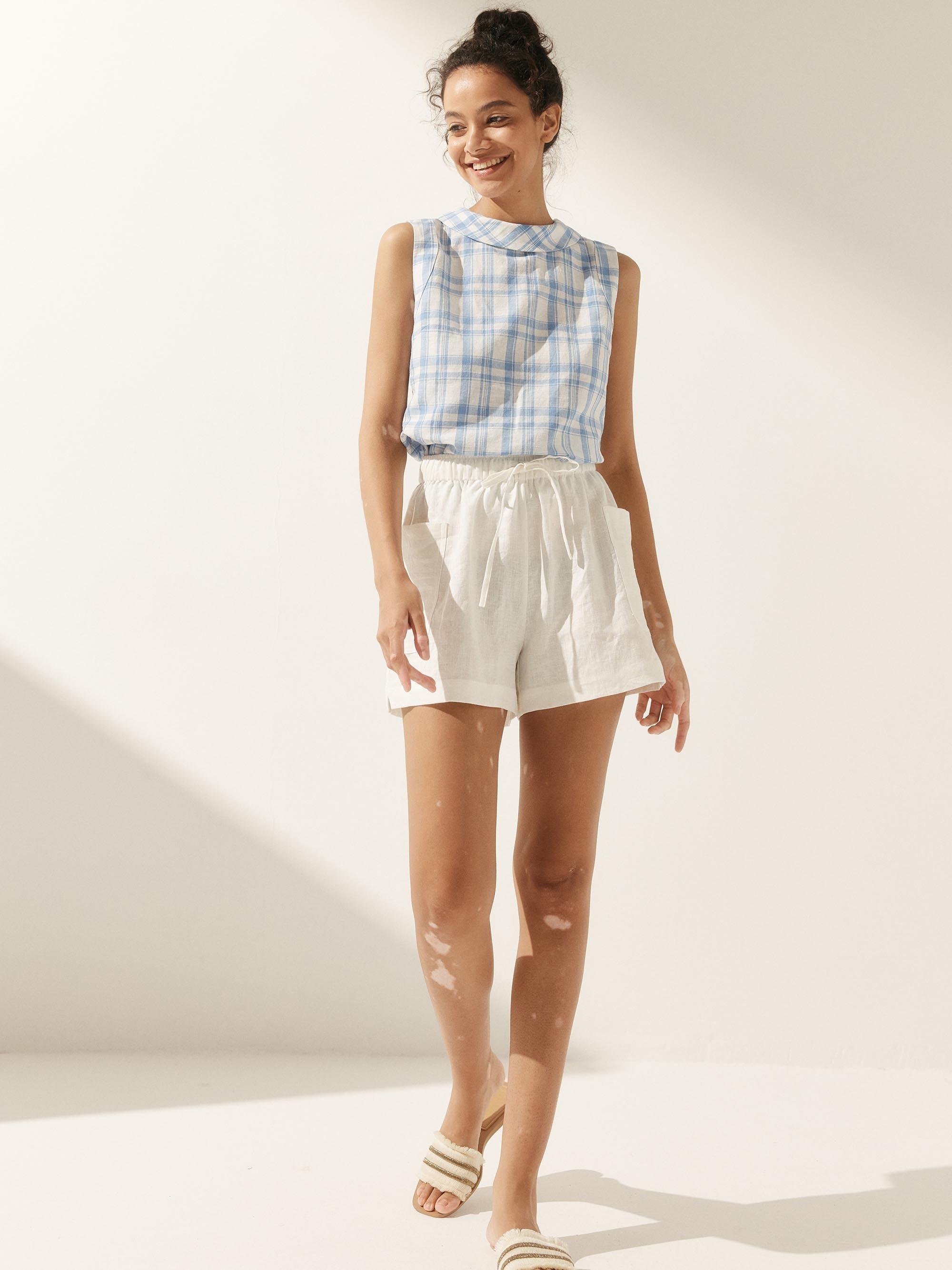 Alveno | Top in Lino 100% con Colletto Drappeggiato
