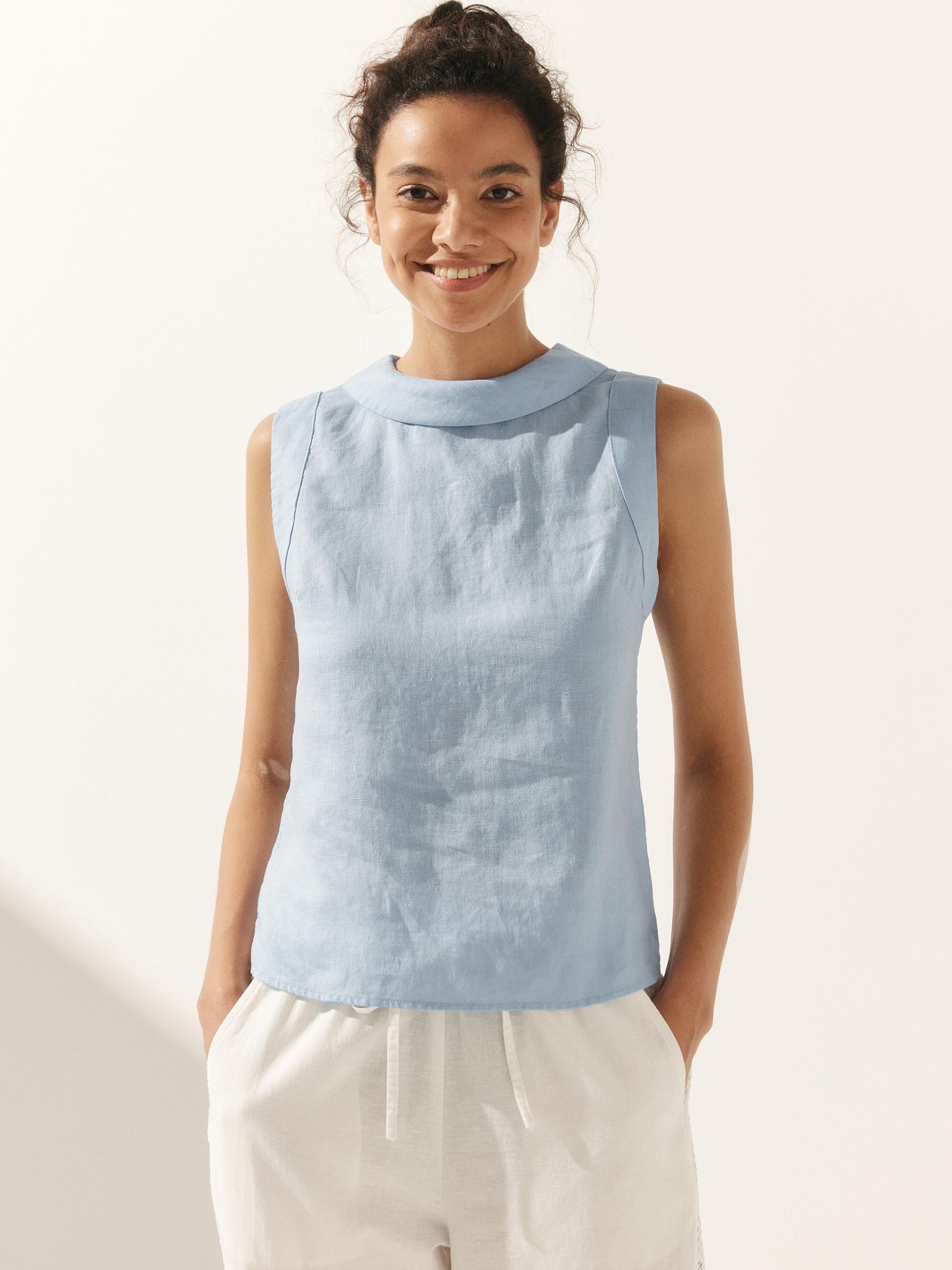 Alveno | Top in Lino 100% con Colletto Drappeggiato