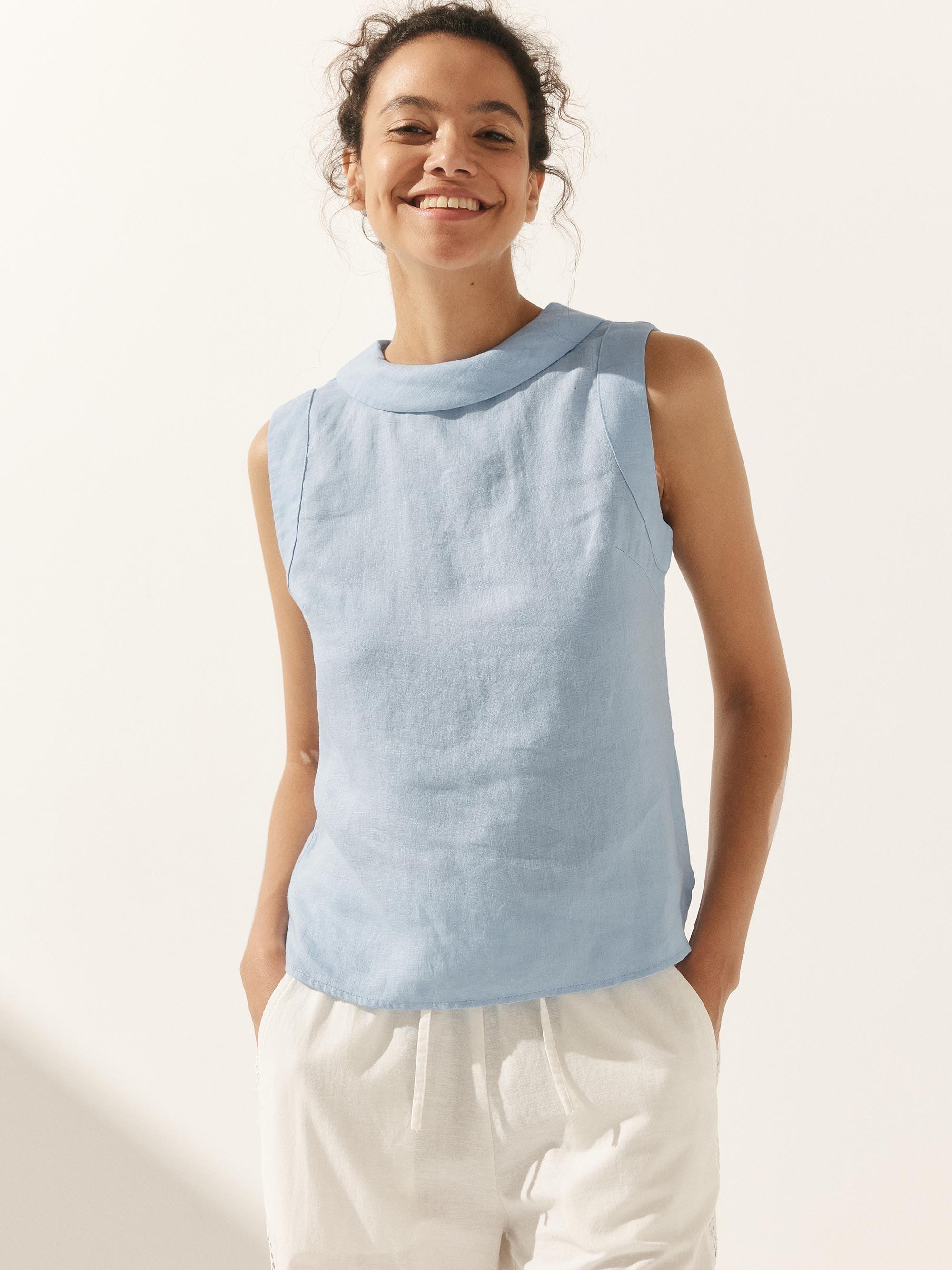 Alveno | Top in Lino 100% con Colletto Drappeggiato