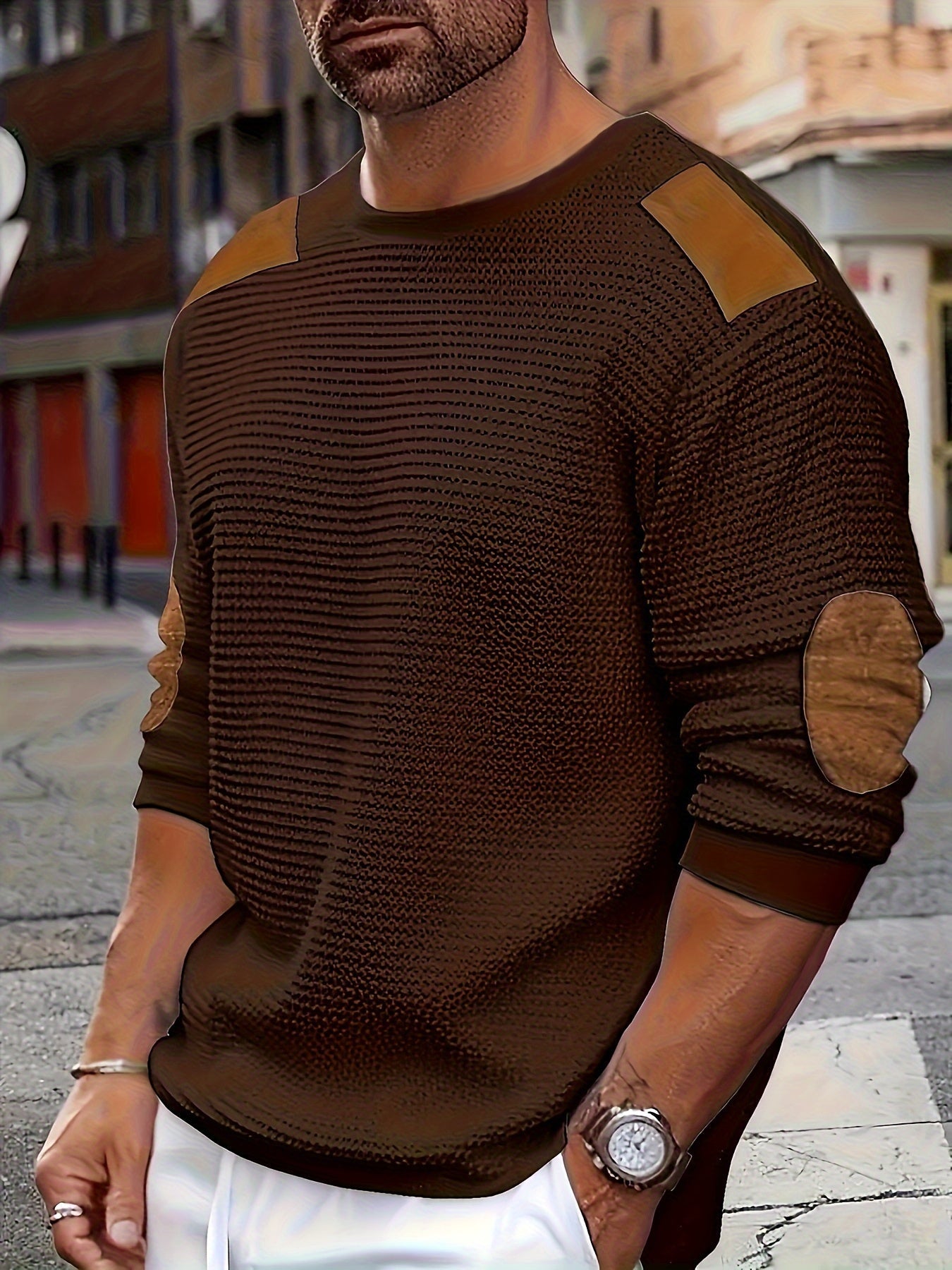 Alveno | Maglione testurizzato con dettagli in pelle.
