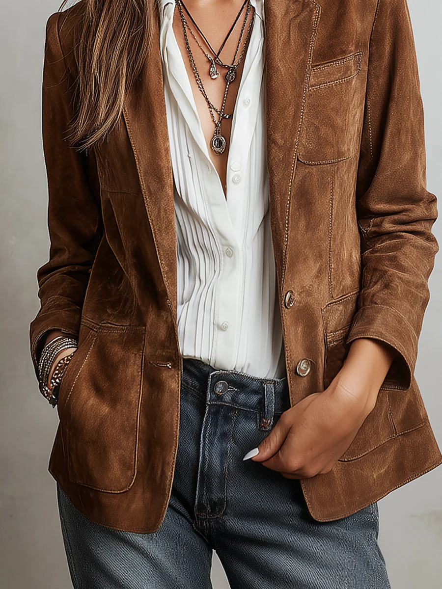 Rachele | Blazer effetto camoscio con bottoni
