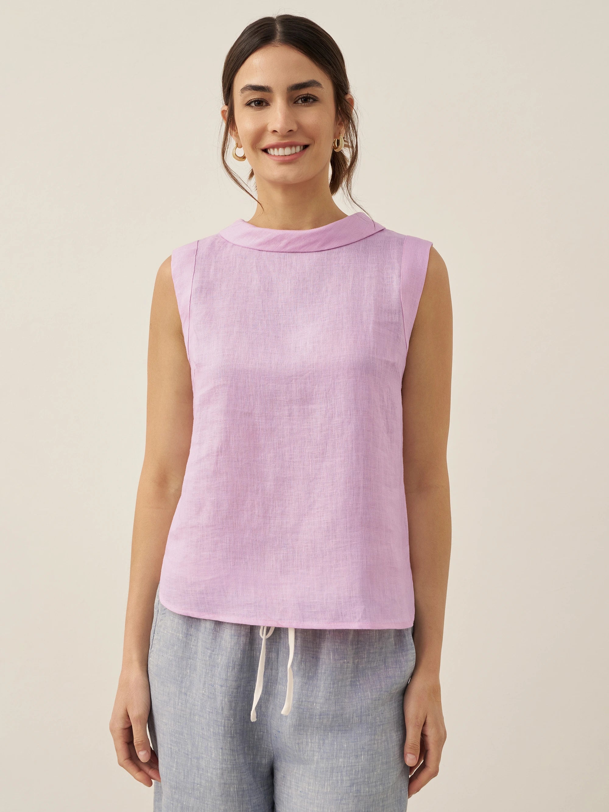 Elena | Top in Lino 100% con Colletto Drappeggiato