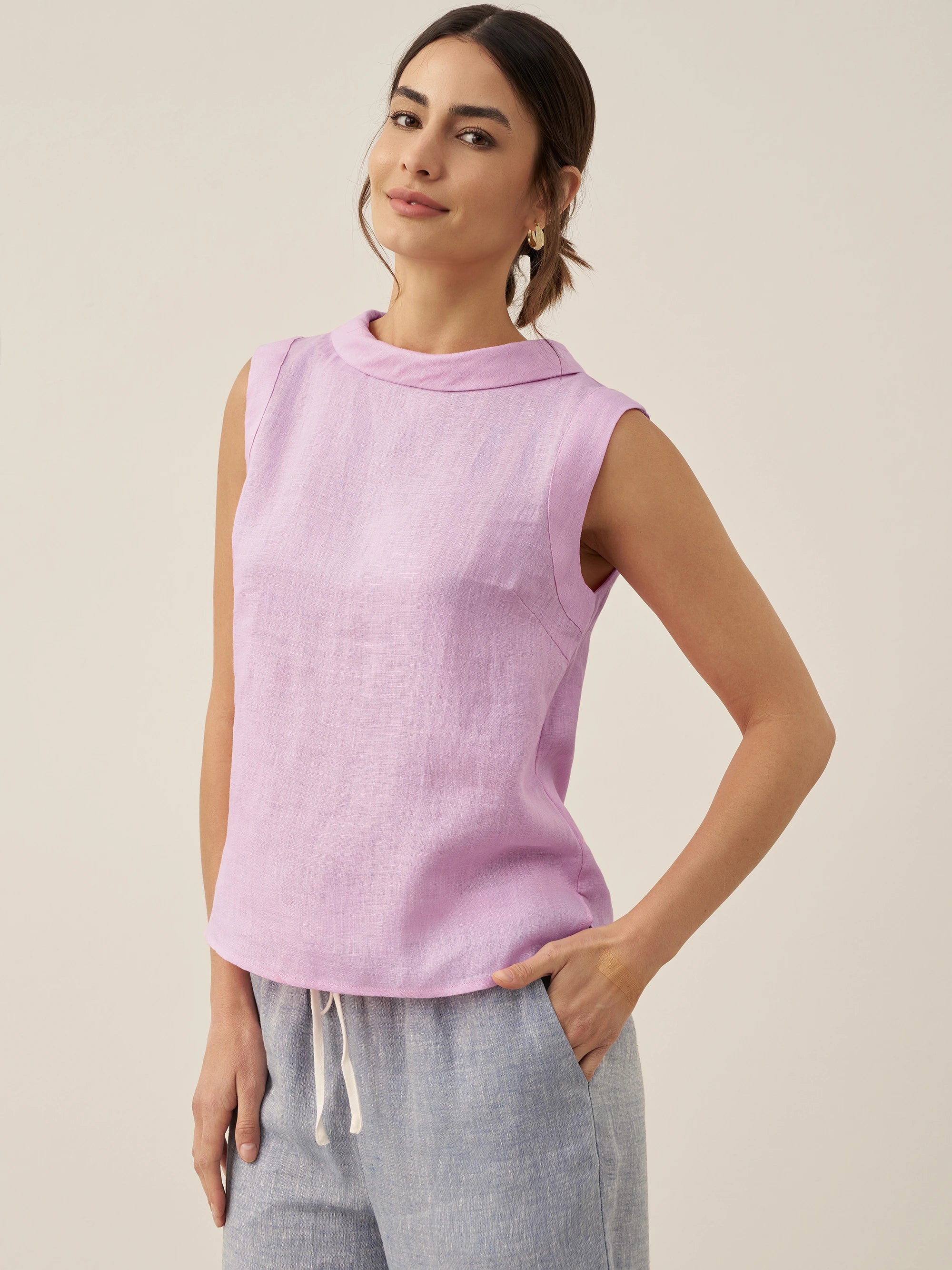Alveno | Top in Lino 100% con Colletto Drappeggiato