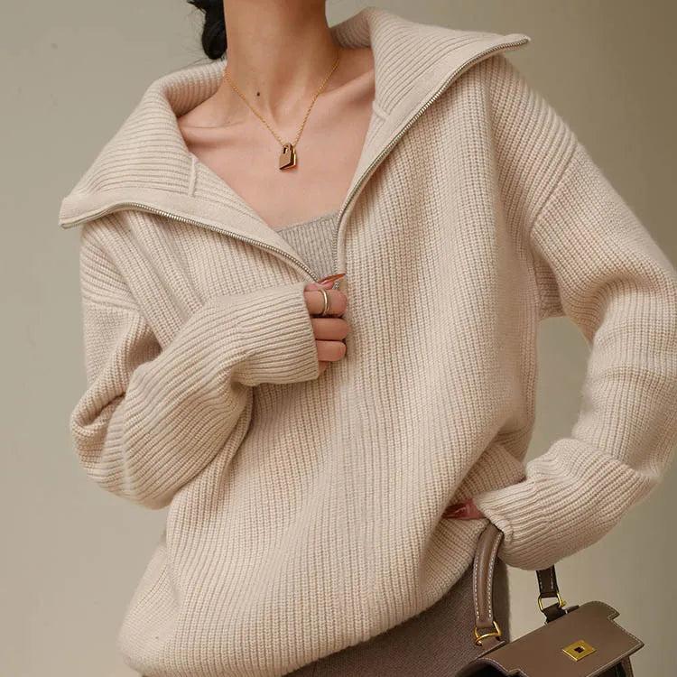 Luisa - Elegante maglione largo con chiusura a zip