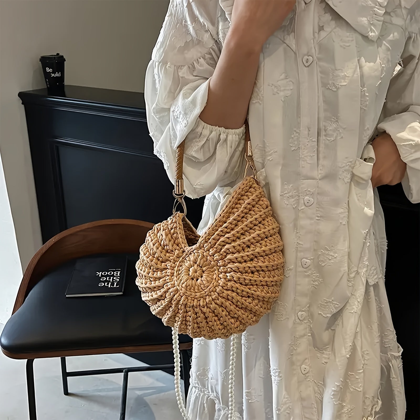 Tea | Borsa Tote Intrecciata con Cinghia a Catena - Cammello