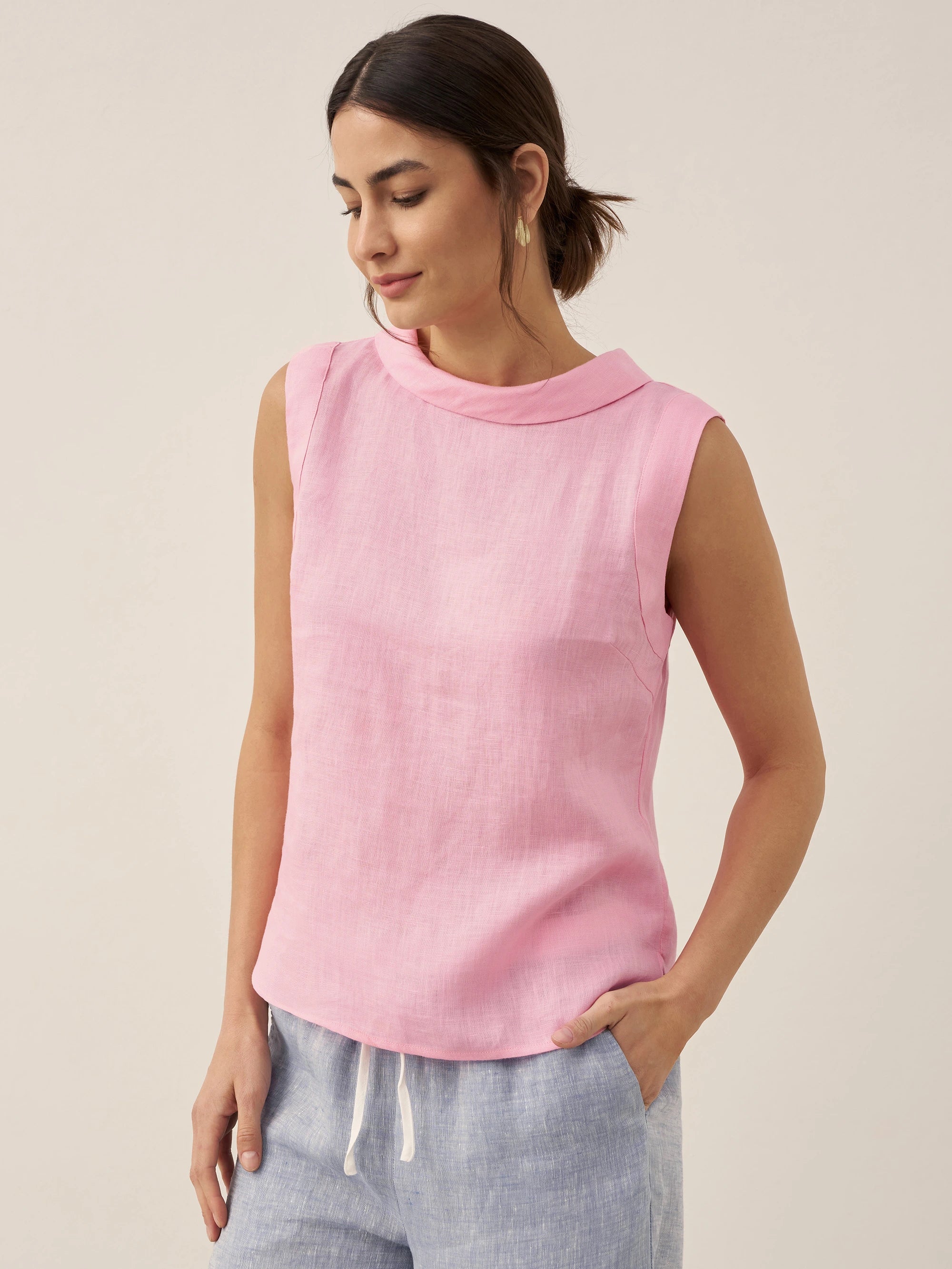 Elena | Top in Lino 100% con Colletto Drappeggiato