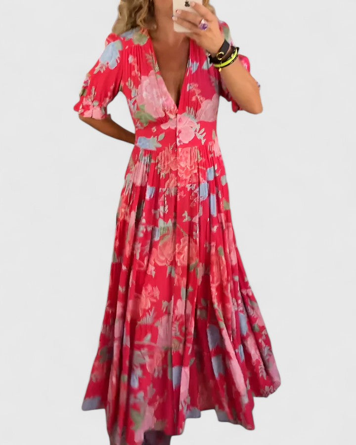 Minelda | Abito Elegante Floreale con Scollo a V