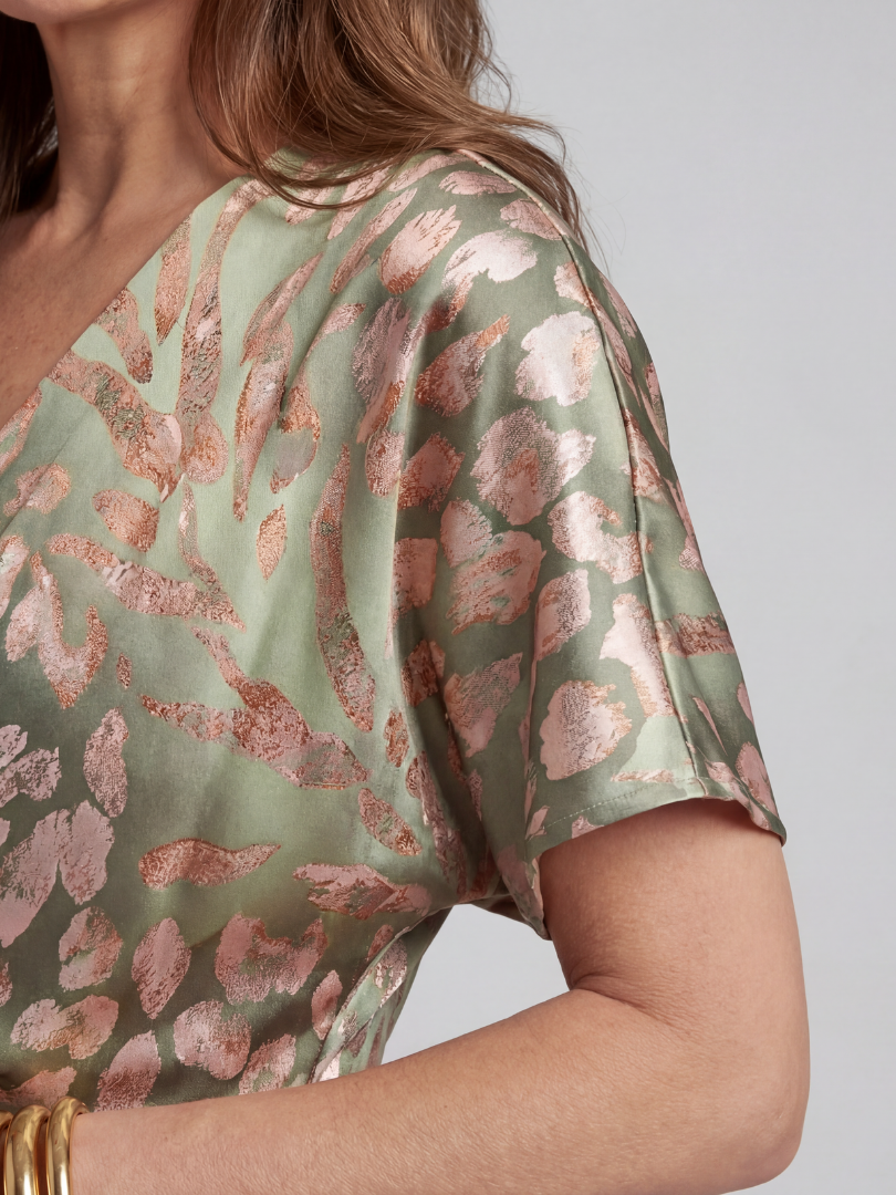 Vivette | Abito Midi con Vita Drappeggiata e Stampa Astratta