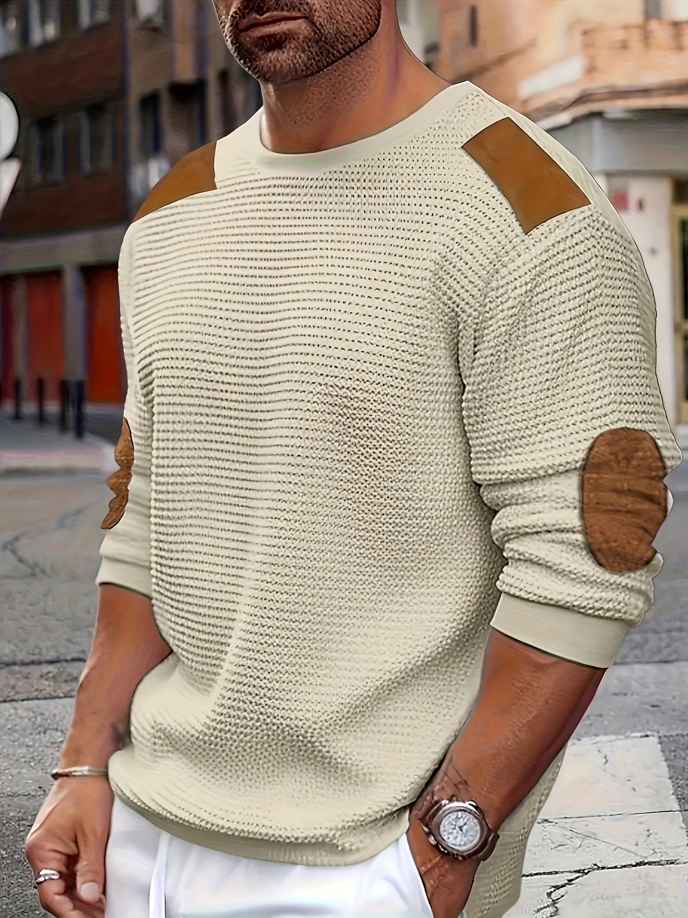 Alveno | Maglione testurizzato con dettagli in pelle.