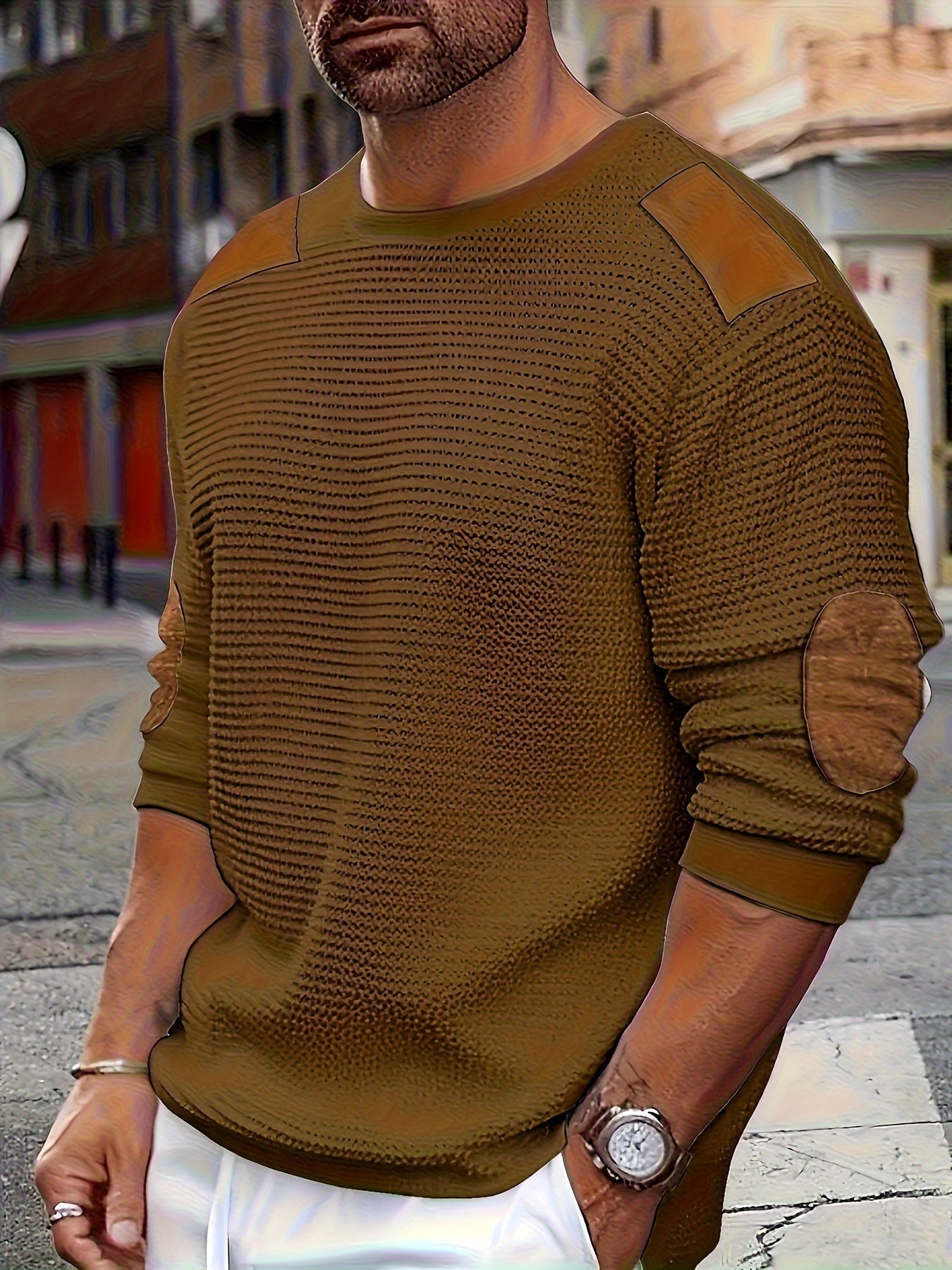 Alveno | Maglione testurizzato con dettagli in pelle.