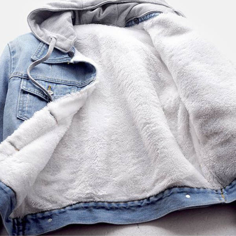 Simona | Moderna giacca in denim con maniche lunghe, cappuccio staccabile e fodera in felpa