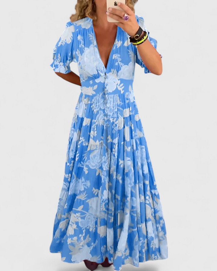 Minelda | Abito Elegante Floreale con Scollo a V