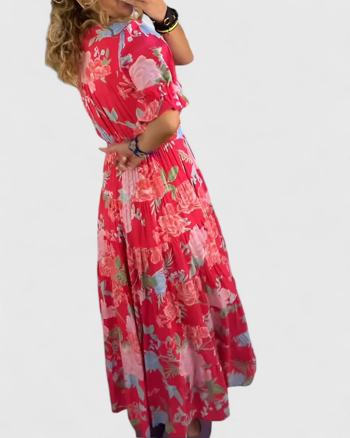 Minelda | Abito Elegante Floreale con Scollo a V