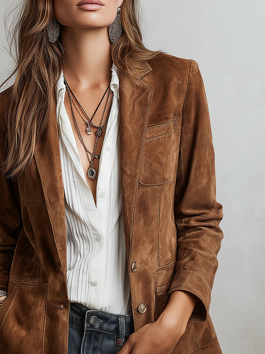 Rachele | Blazer effetto camoscio con bottoni