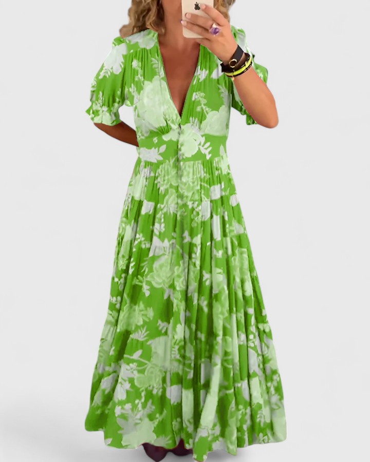 Minelda | Abito Elegante Floreale con Scollo a V