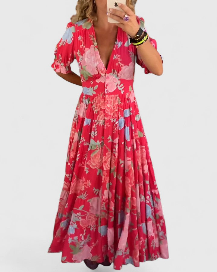 Minelda | Abito Elegante Floreale con Scollo a V