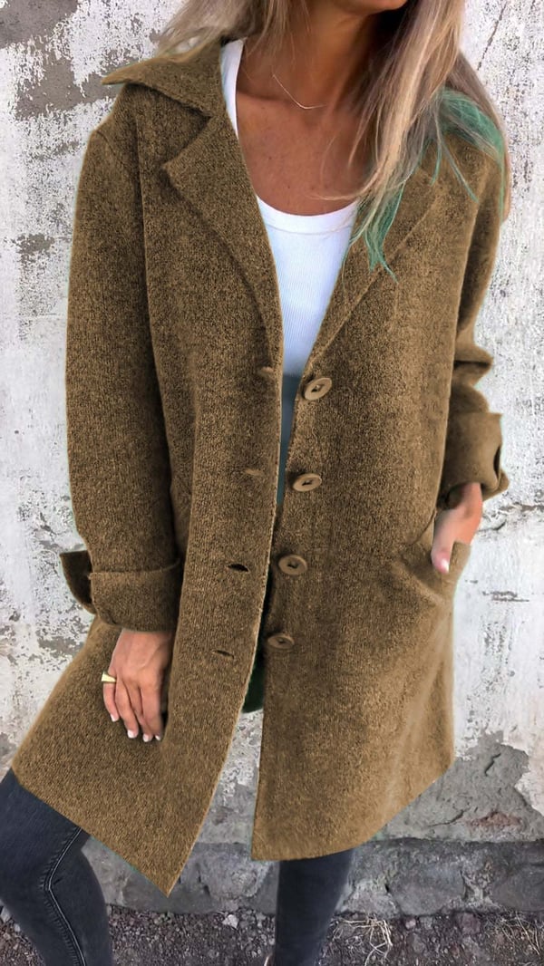 Baylea - Cappotto Elegante Monopetto con Revers in Lana