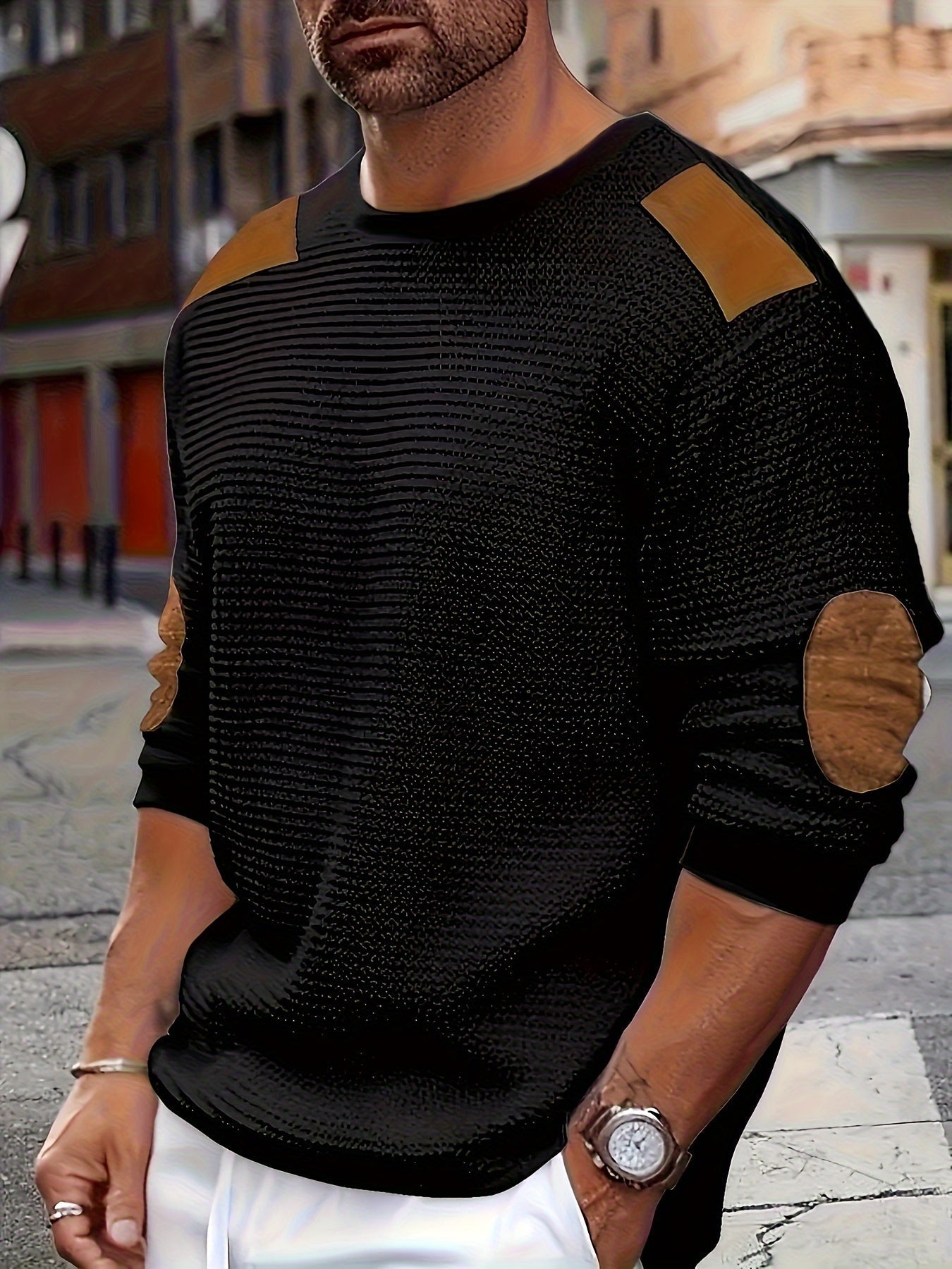 Alveno | Maglione testurizzato con dettagli in pelle.