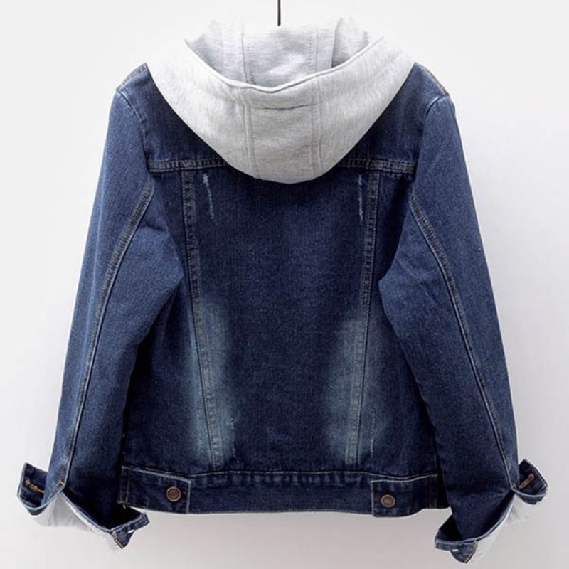 Simona | Moderna giacca in denim con maniche lunghe, cappuccio staccabile e fodera in felpa