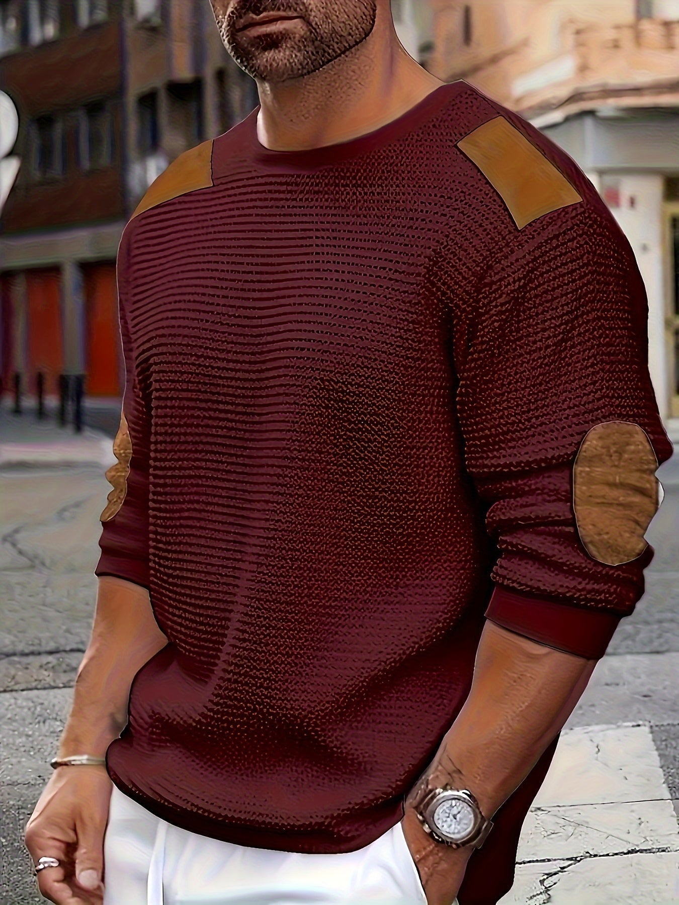Alveno | Maglione testurizzato con dettagli in pelle.