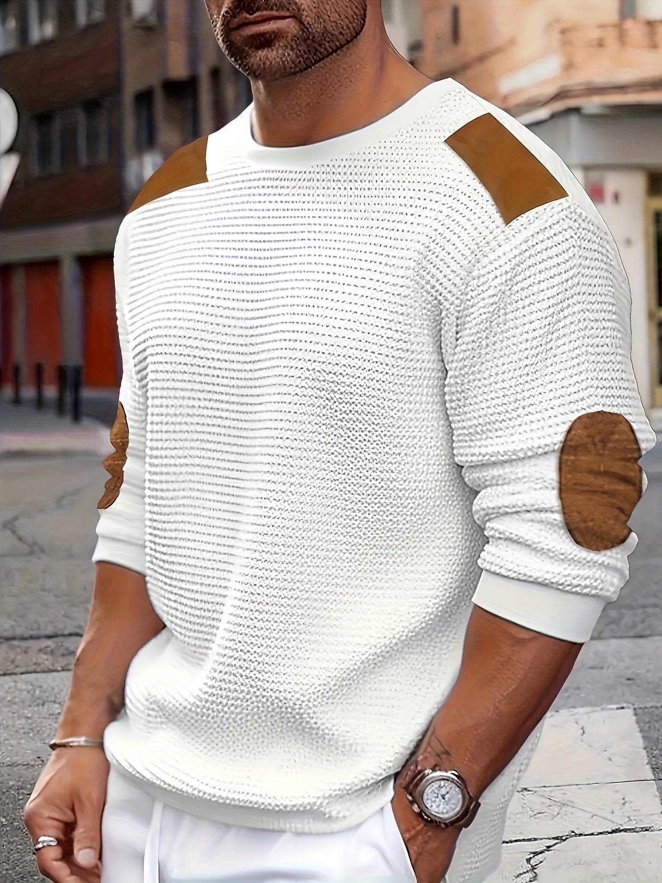 Alveno | Maglione testurizzato con dettagli in pelle.