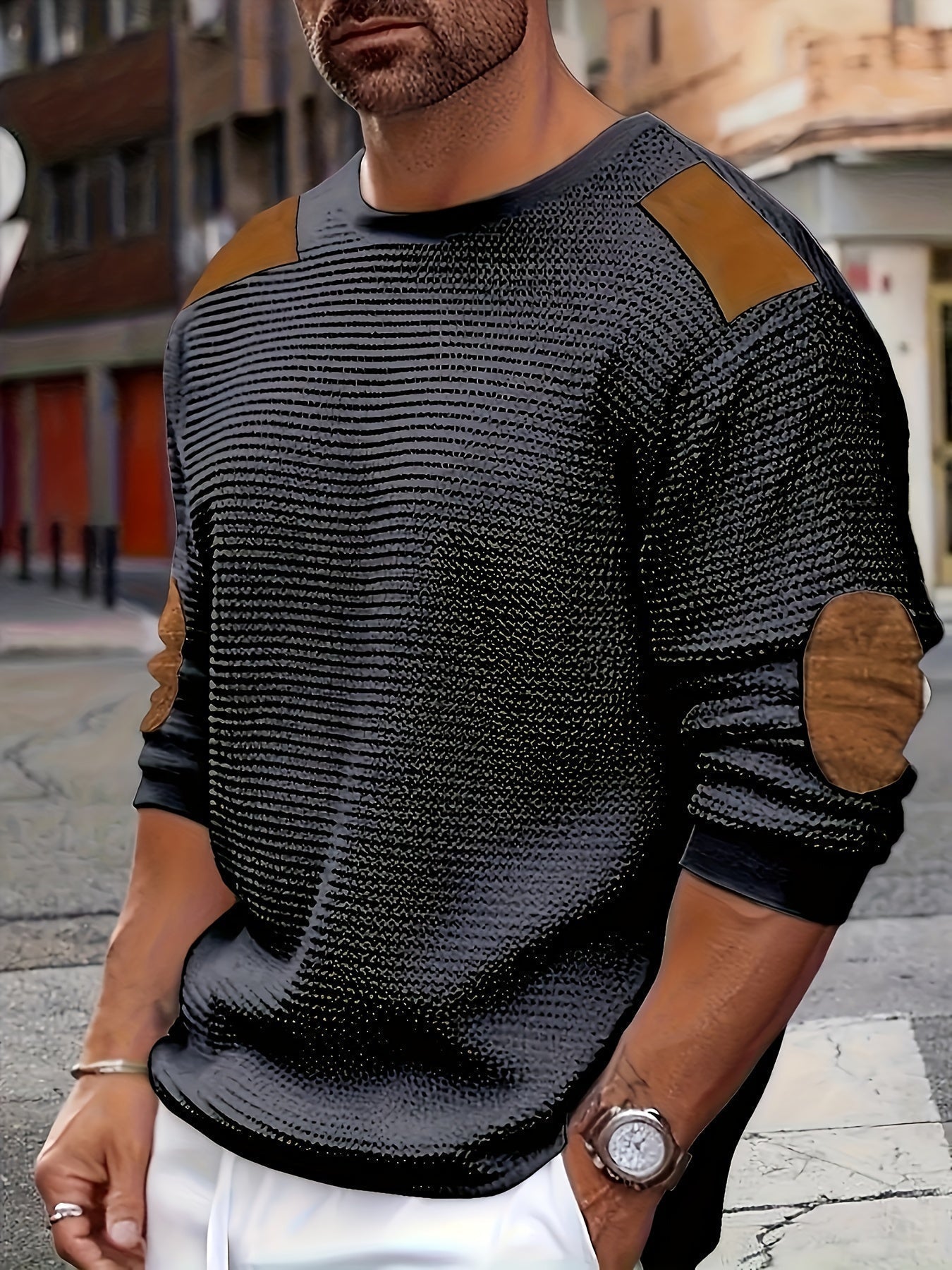 Alveno | Maglione testurizzato con dettagli in pelle.