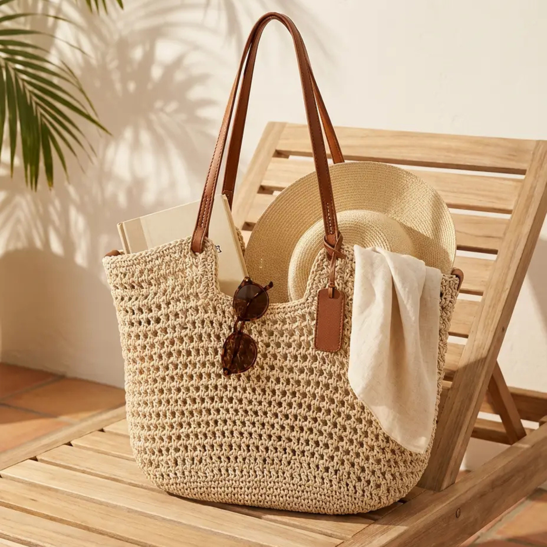 Alina | Borsa Shopper Intrecciata a Mano all'Uncinetto - Beige Chiaro