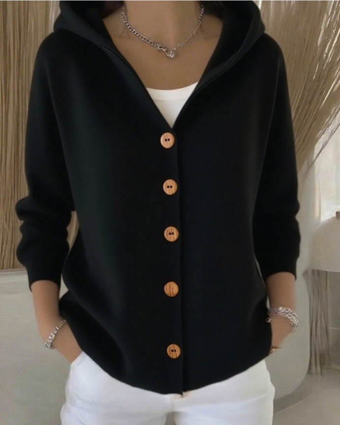 Rhezalynn | Cardigan Elegante con Cappuccio e Bottoni