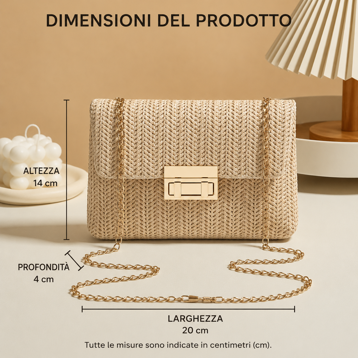 Domiziana | Borsa a Tracolla Quadrata in Paglia Intrecciata - Sabbia Chiara