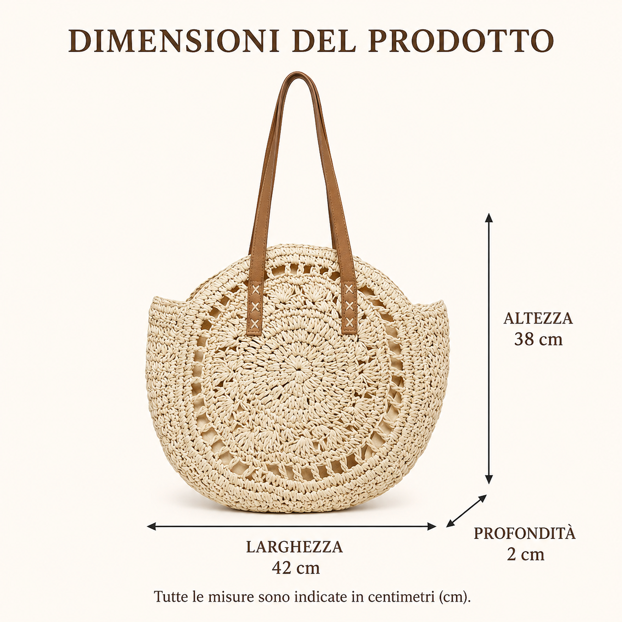 Linda | Borsa Tonda in Paglia Intrecciata - Nocciola