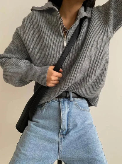 Luisa - Elegante maglione largo con chiusura a zip