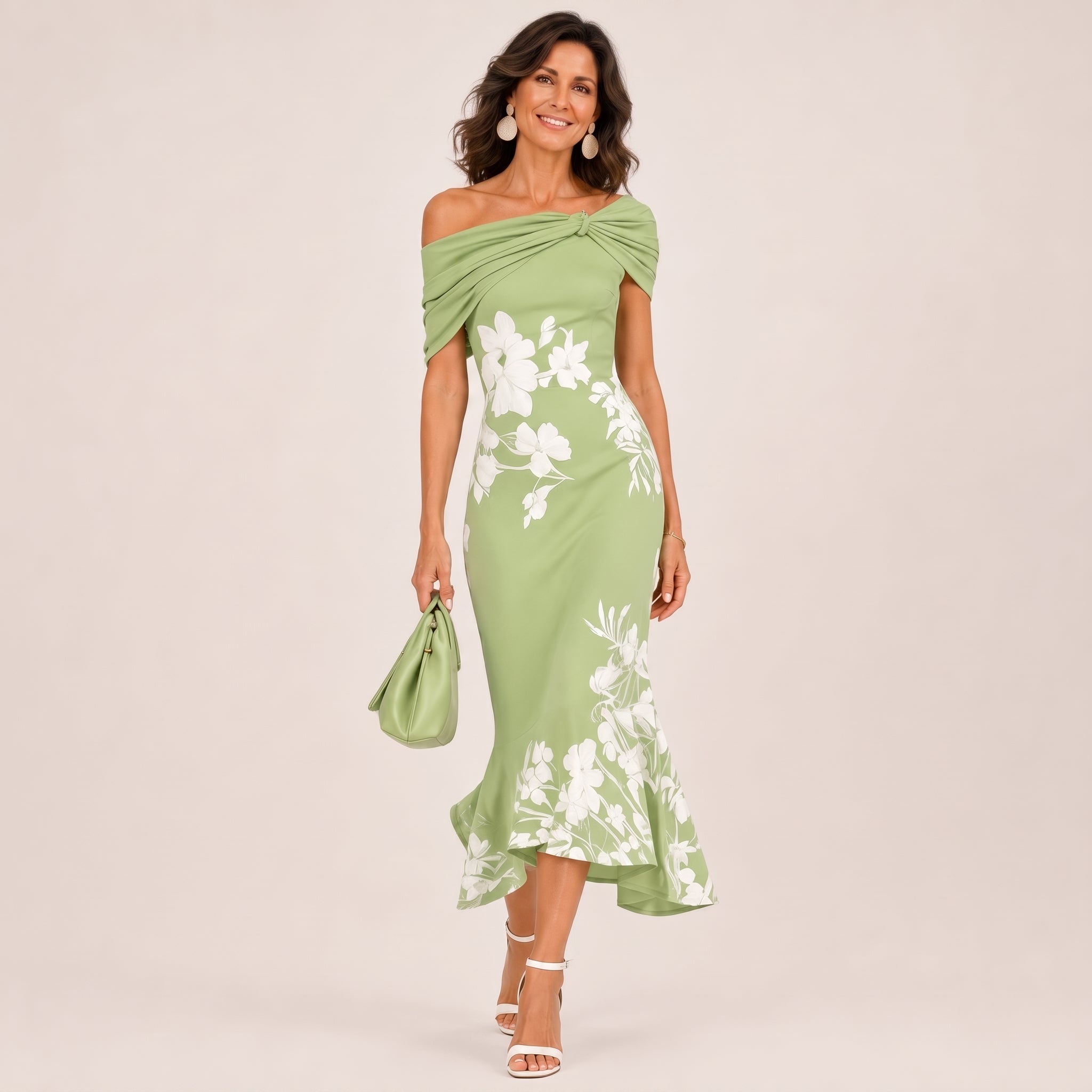 Loretta | Abito Midi a Fiori con Spalle Scoperte