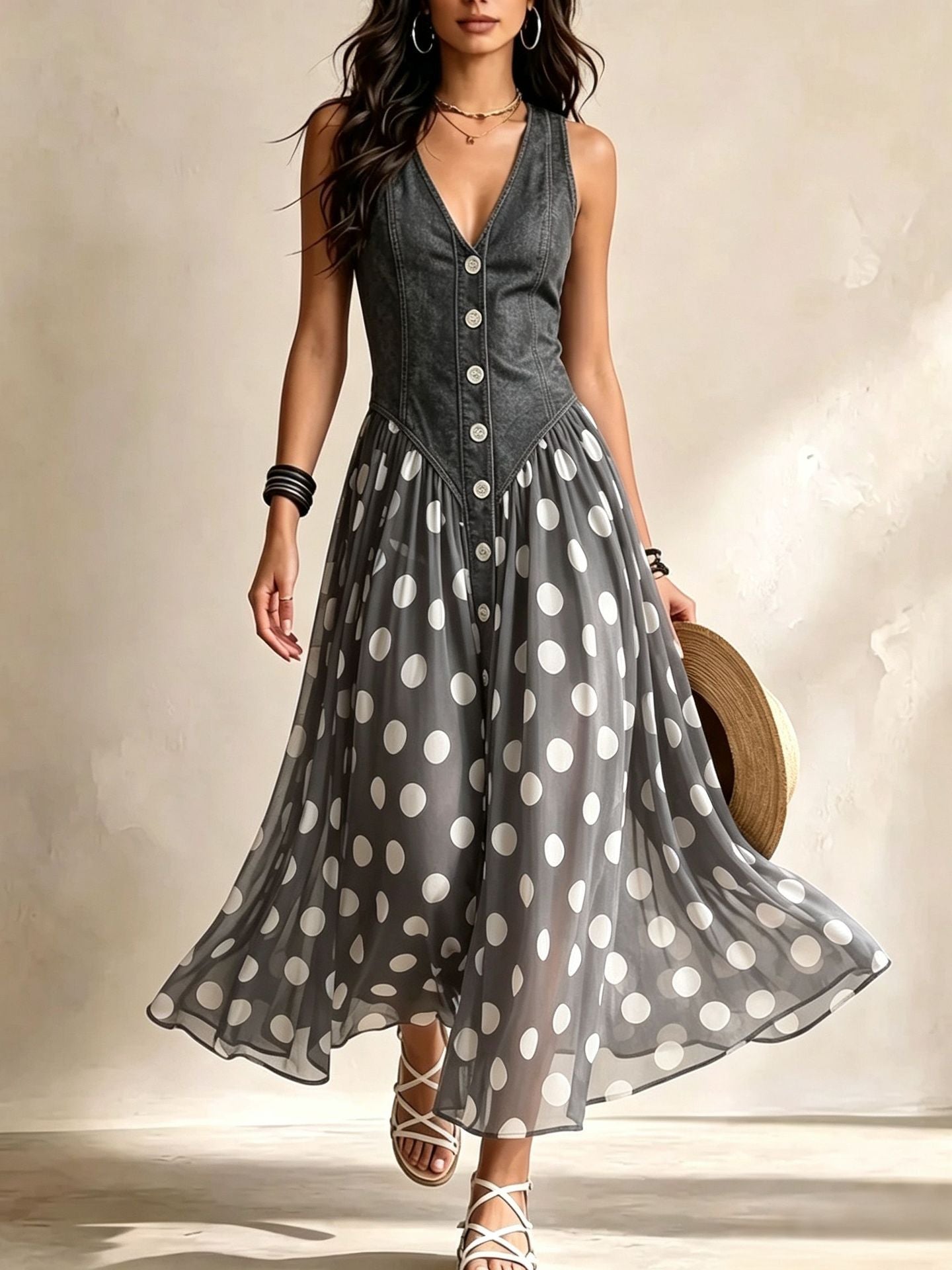 Bianca | Abito Midi in Chiffon a Pois