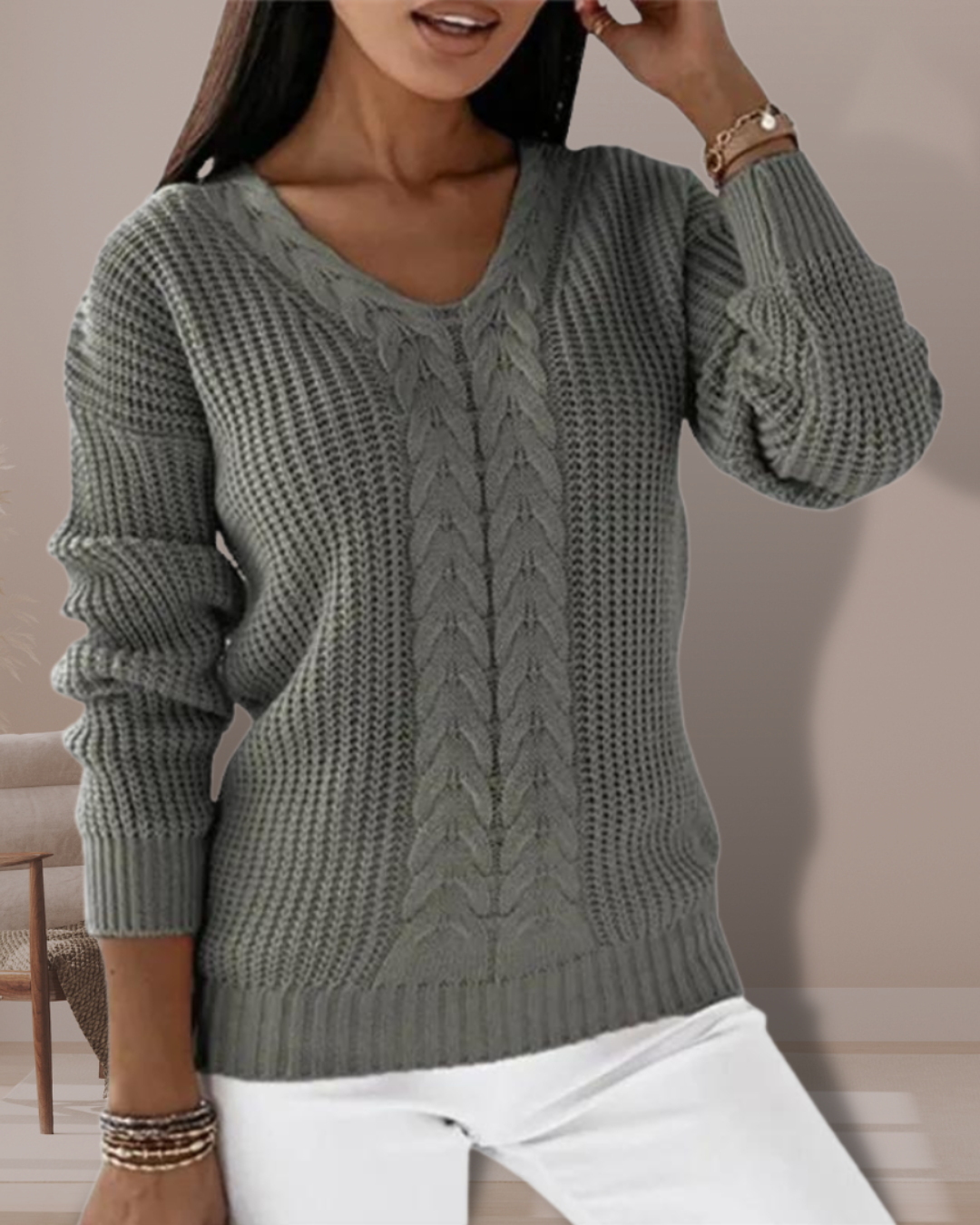 Ariana Elegante maglione in maglia con scollo a V