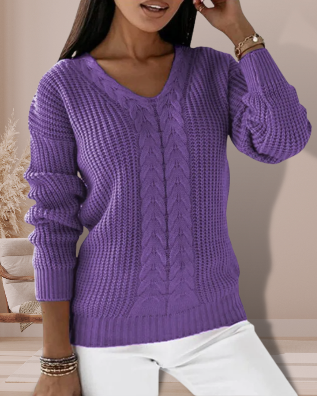 Ariana Elegante maglione in maglia con scollo a V