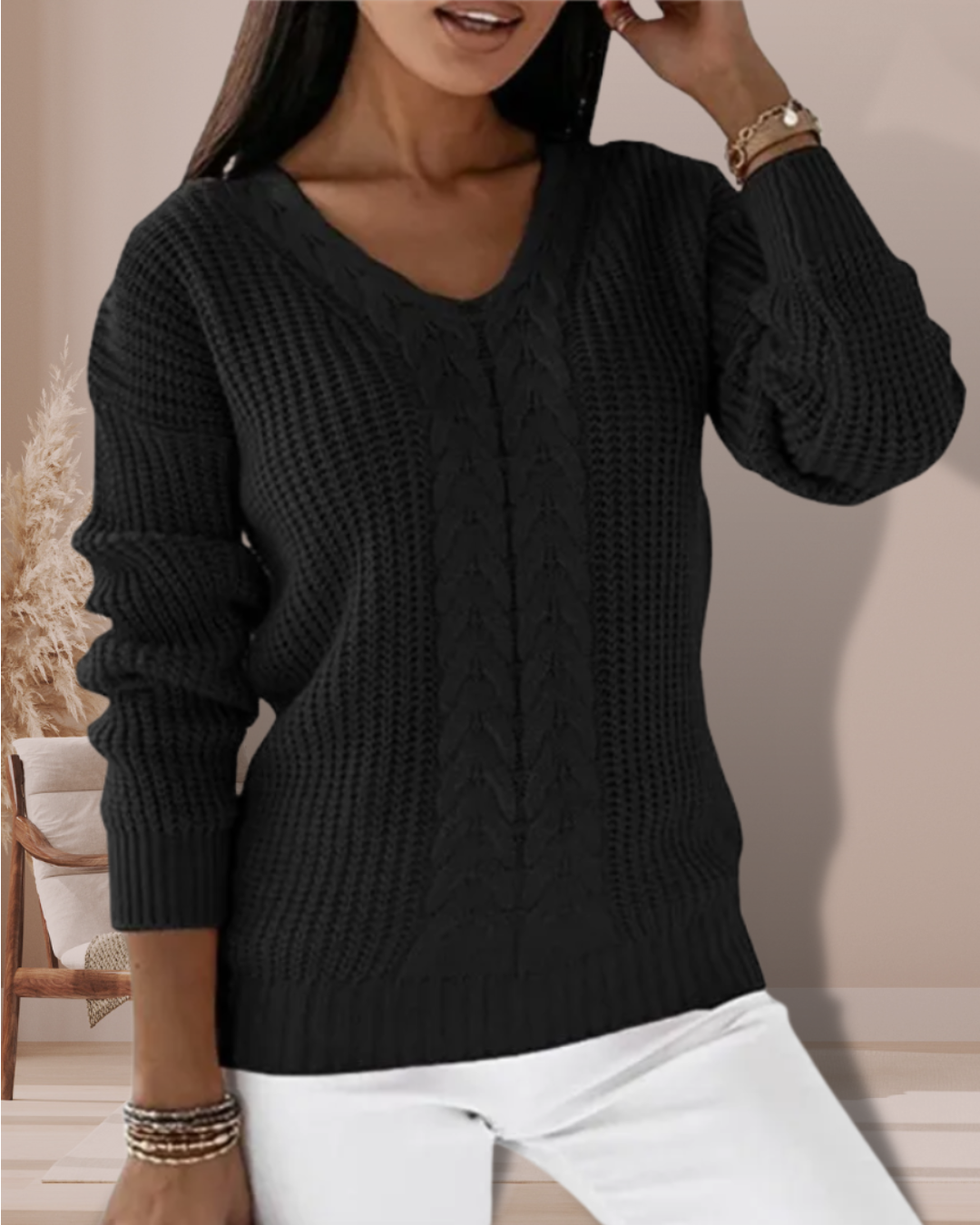 Ariana Elegante maglione in maglia con scollo a V