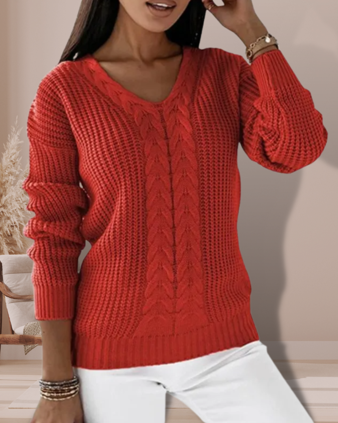 Ariana Elegante maglione in maglia con scollo a V