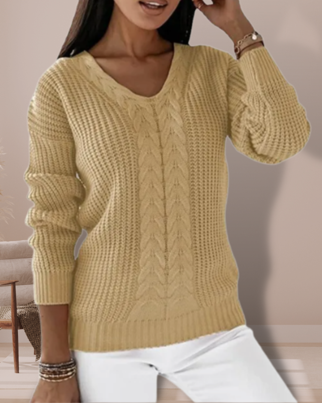 Ariana Elegante maglione in maglia con scollo a V