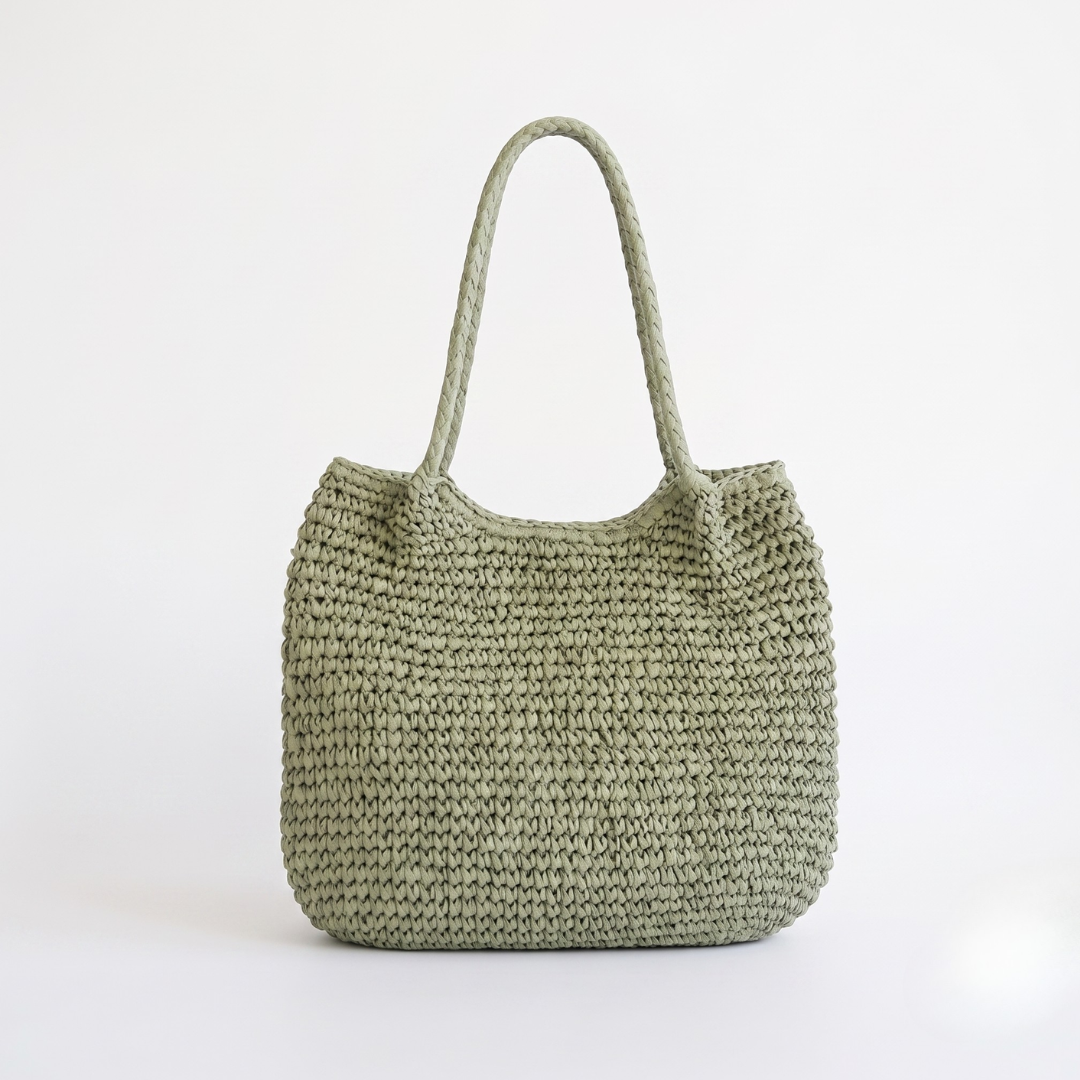 Matilde | Borsa a Tracolla in Paglia Intrecciata - Verde Salvia