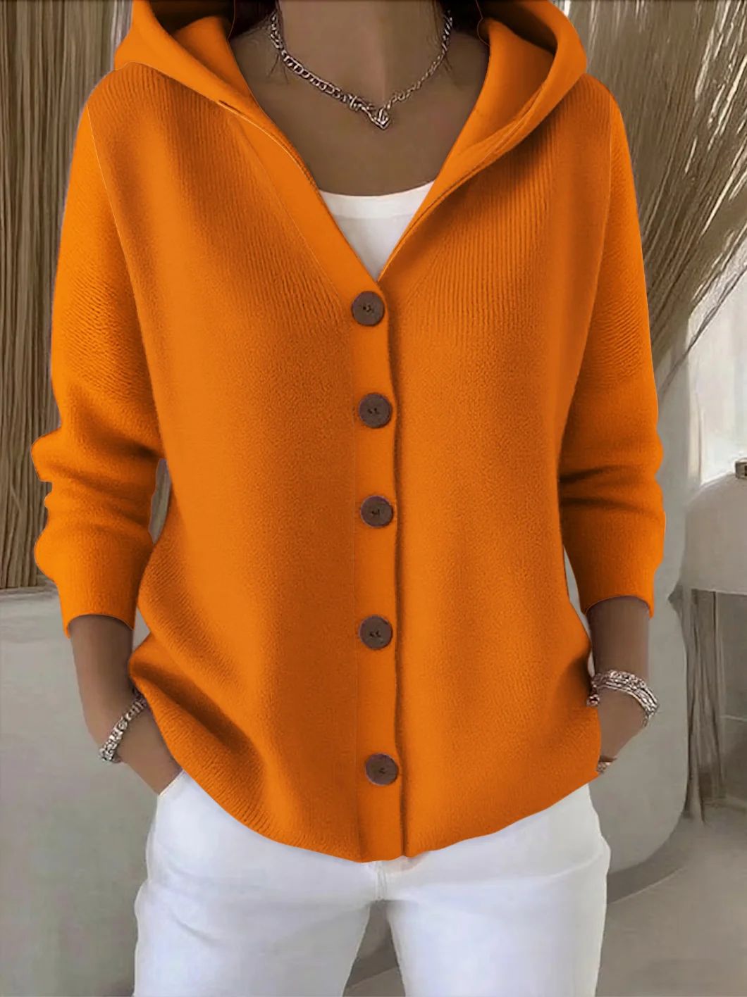 Rhezalynn | Cardigan Elegante con Cappuccio e Bottoni
