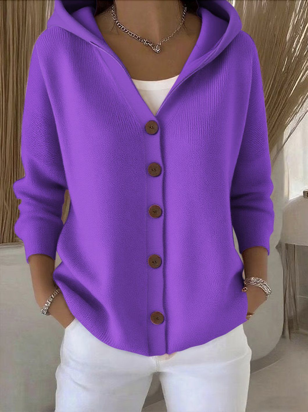 Rhezalynn | Cardigan Elegante con Cappuccio e Bottoni
