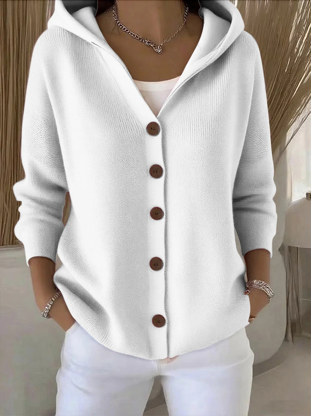 Rhezalynn | Cardigan Elegante con Cappuccio e Bottoni
