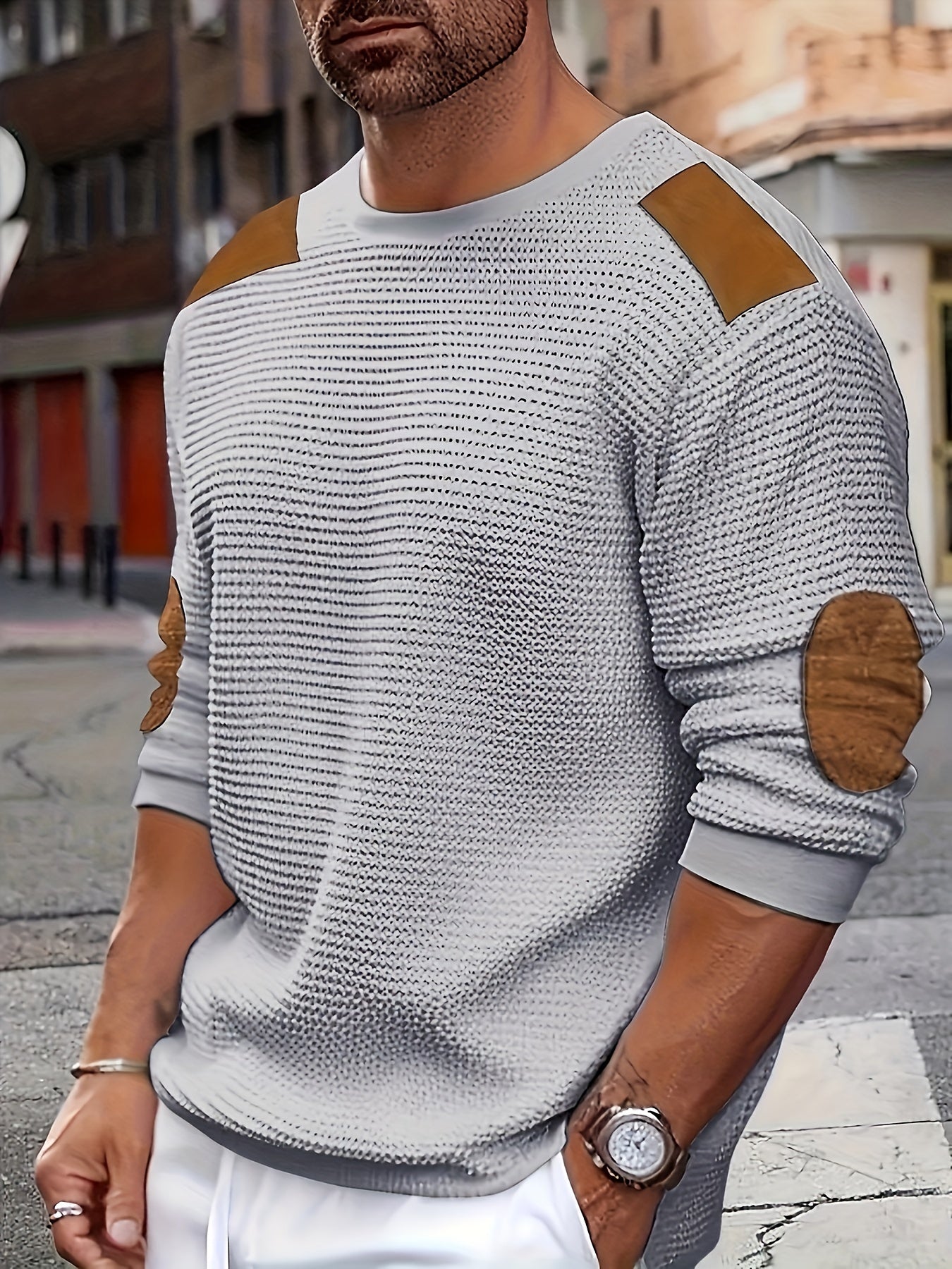 Alveno | Maglione testurizzato con dettagli in pelle.