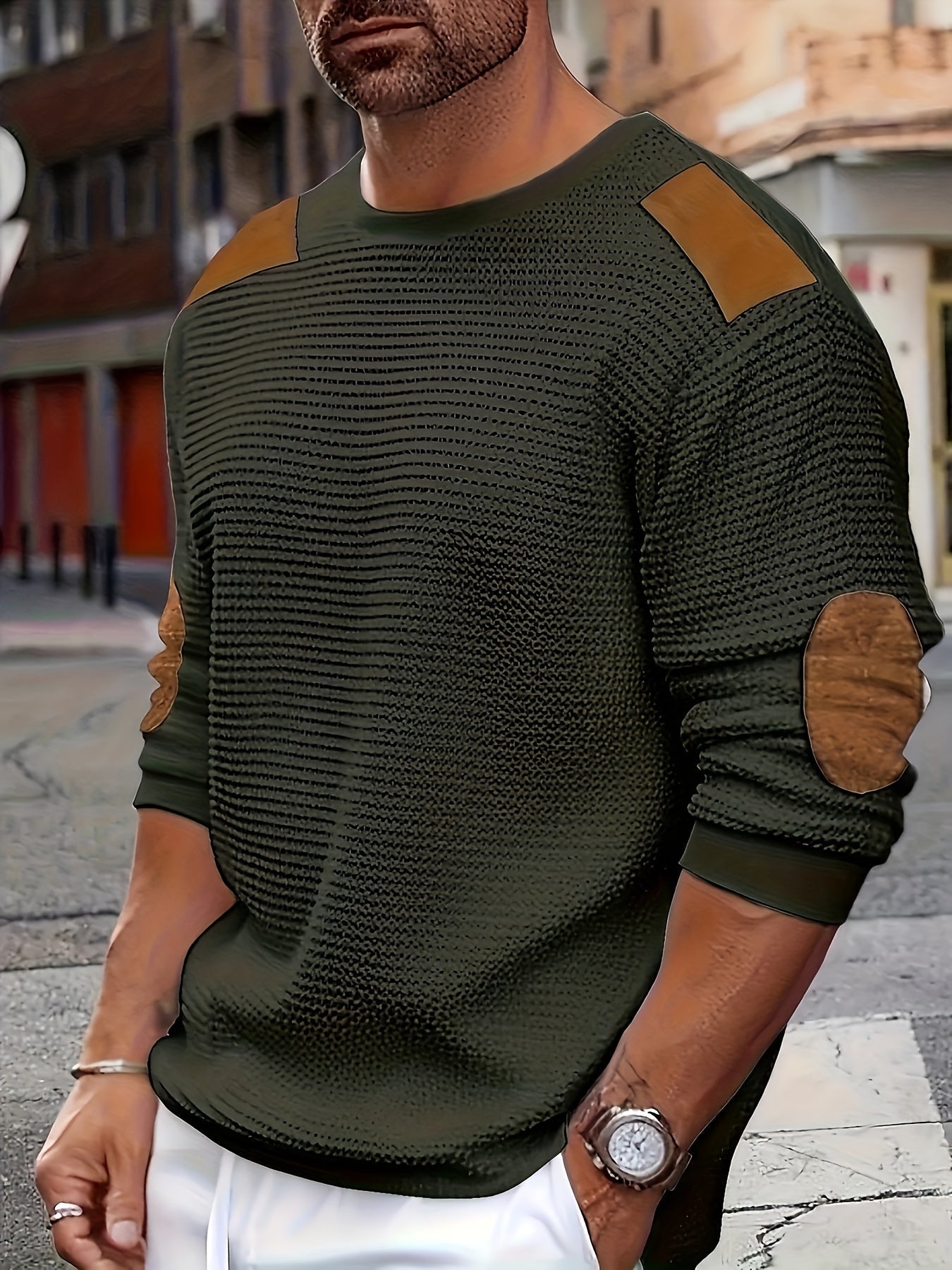 Alveno | Maglione testurizzato con dettagli in pelle.