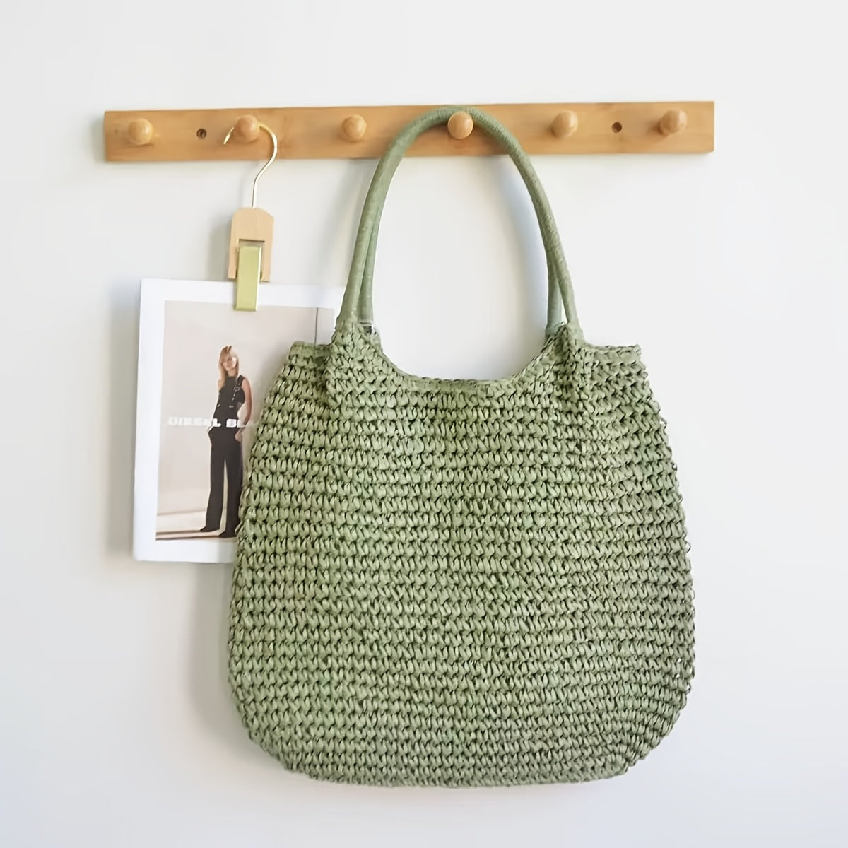 Matilde | Borsa a Tracolla in Paglia Intrecciata - Verde Salvia