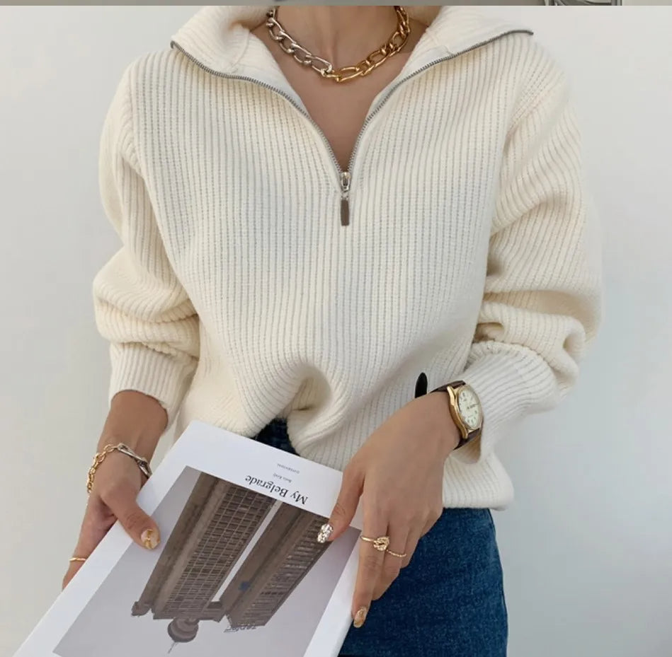 Luisa - Elegante maglione largo con chiusura a zip