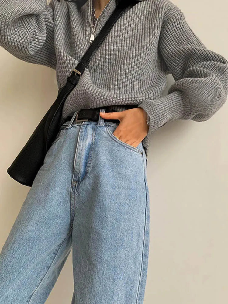 Luisa - Elegante maglione largo con chiusura a zip