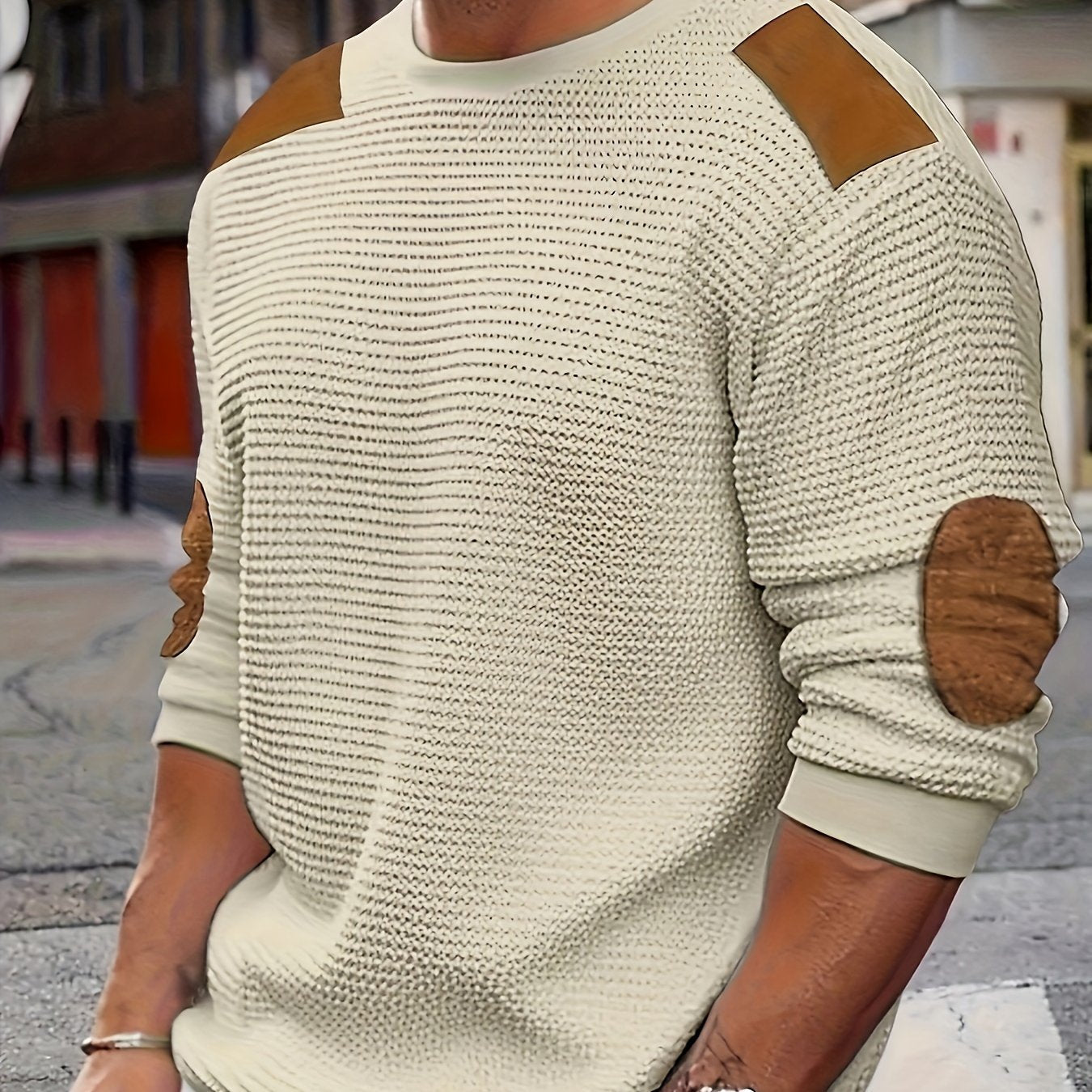 Alveno | Maglione testurizzato con dettagli in pelle.