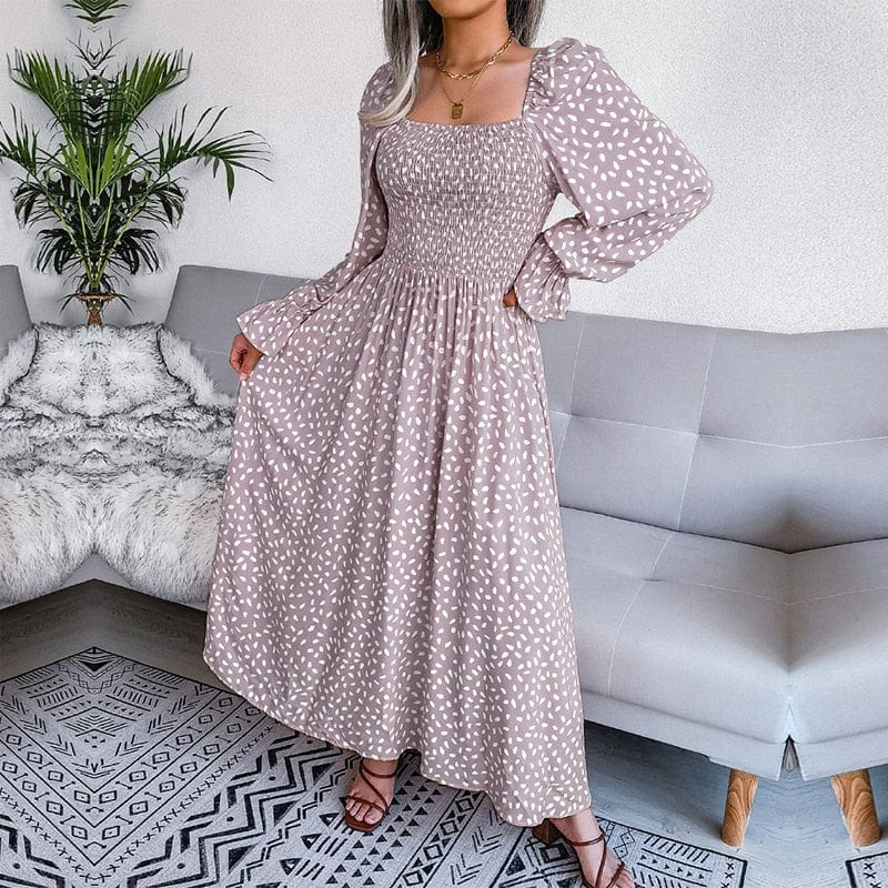 Lotte™ | Abito maxi beige elegante con maniche lunghe