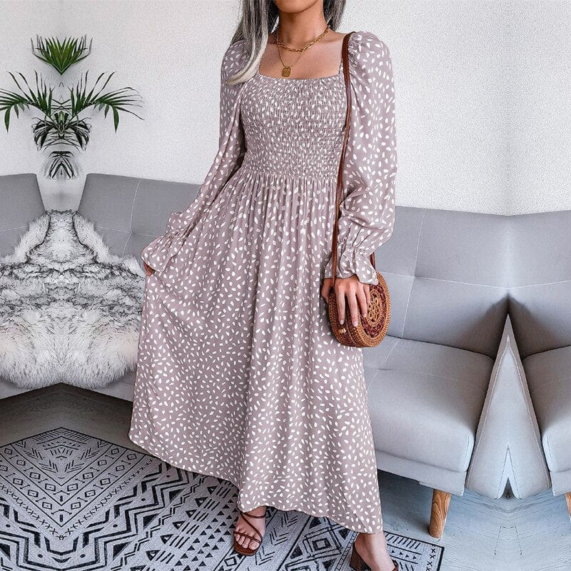 Lotte™ | Abito maxi beige elegante con maniche lunghe